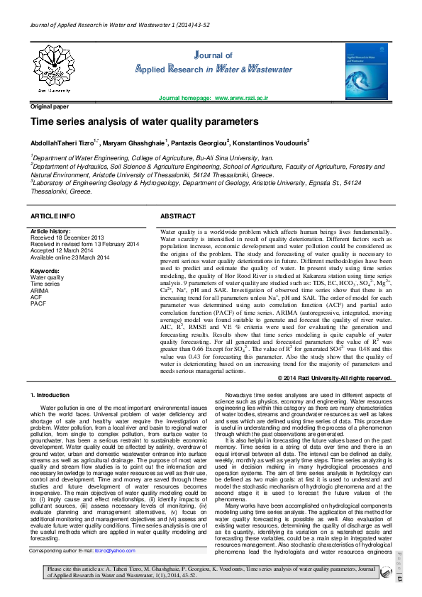 Time series analysis of water quality parameters. Konstantinos Voudouris Academia.edu