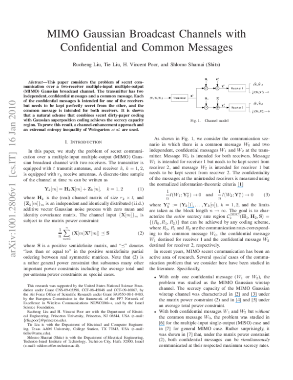 (PDF) MIMO Gaussian broadcast channels with confidential messages