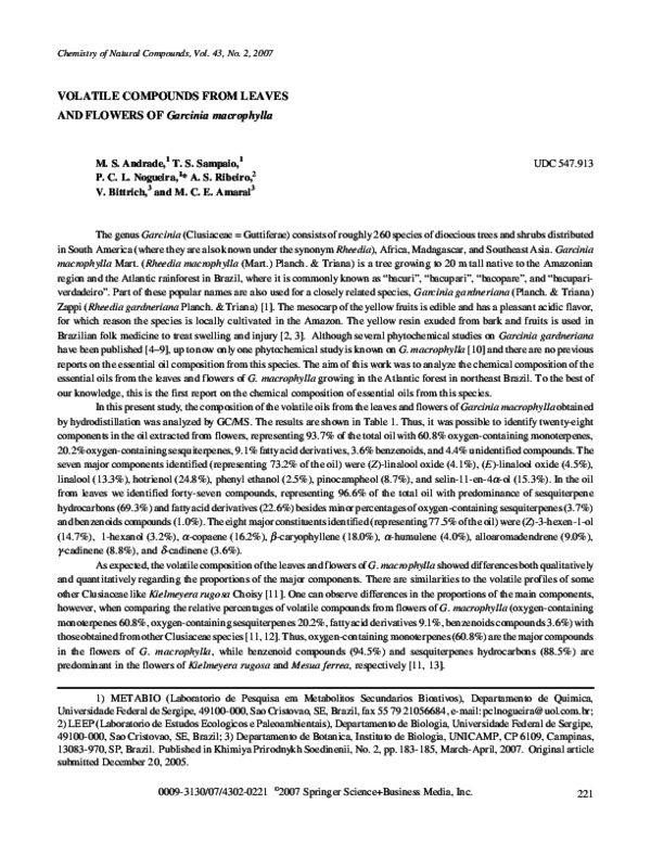 (PDF) Volatile compounds from leaves and flowers of Garcinia macrophylla