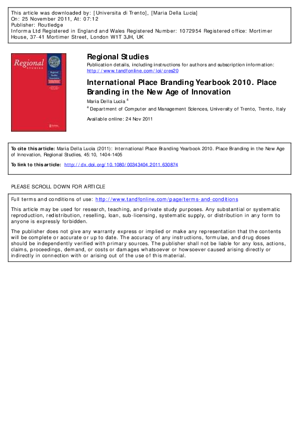 International Place Branding Yearbook 2010: Place Branding in the New Age of Innovation