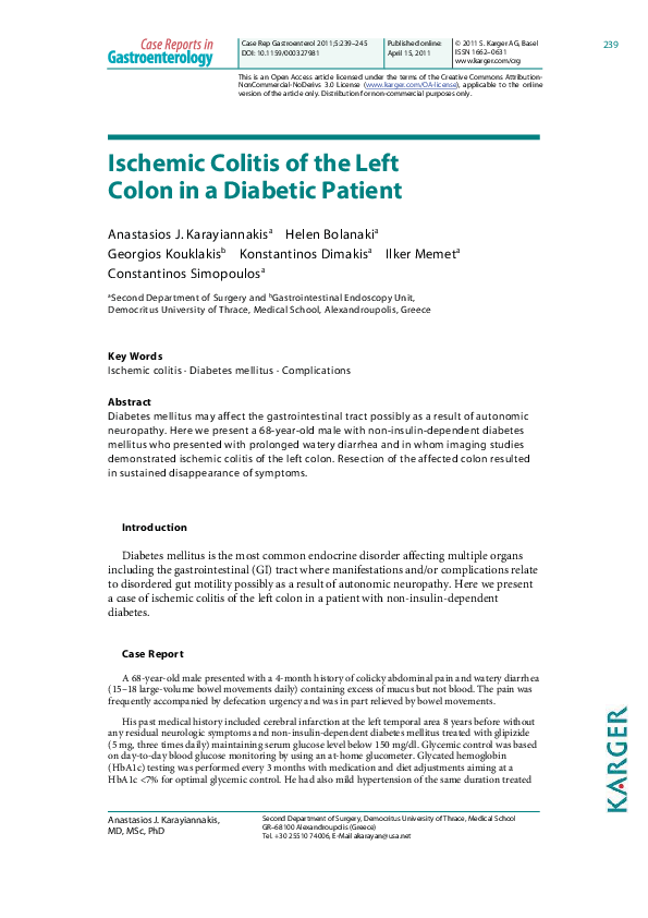(PDF) Ischemic Colitis of the Left Colon in a Diabetic Patient