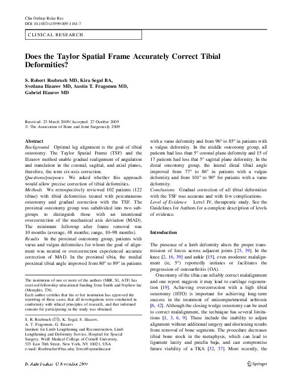 (PDF) Does the Taylor Spatial Frame Accurately Correct Tibial Deformities?