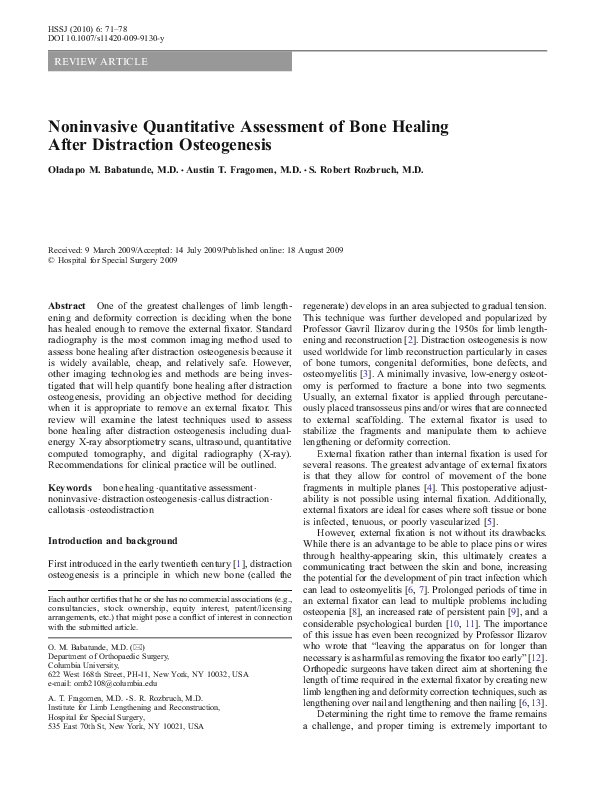 (PDF) Noninvasive Quantitative Assessment of Bone Healing After ...