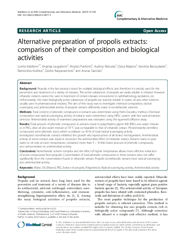 (PDF) Alternative preparation of propolis extracts: comparison of their ...