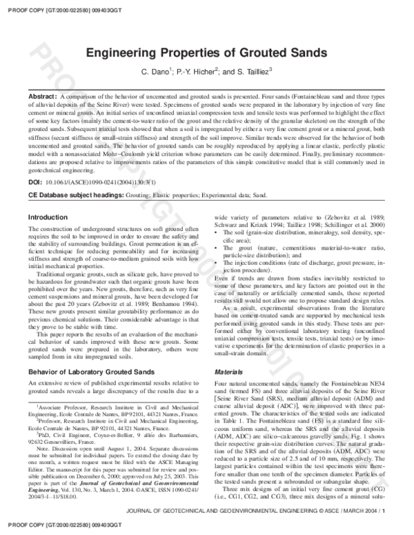 (PDF) Engineering Properties of Grouted Sands