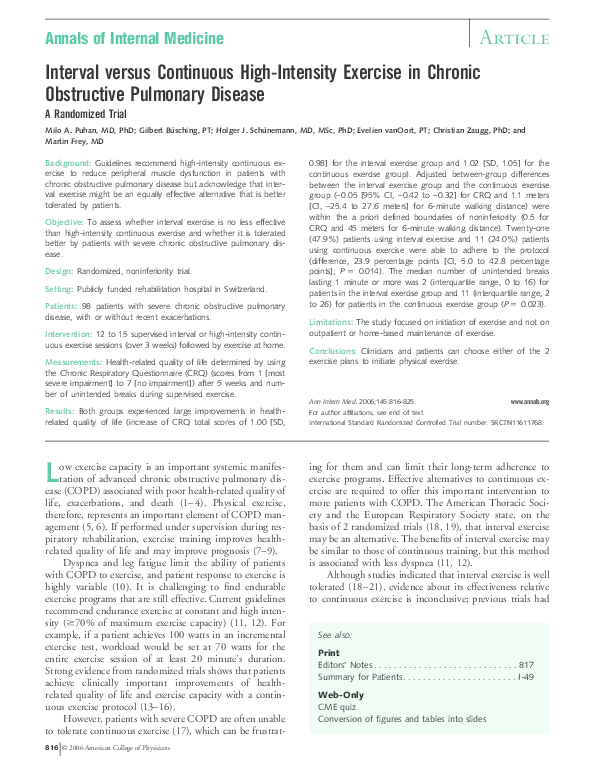 (PDF) Interval versus Continuous High-Intensity Exercise in Chronic ...