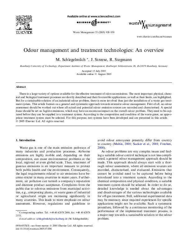 (PDF) Odour management and treatment technologies An overview Rainer