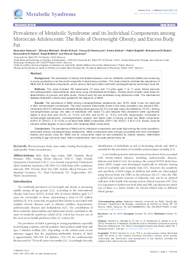 (PDF) Prevalence of Metabolic Syndrome and its Individual Components ...