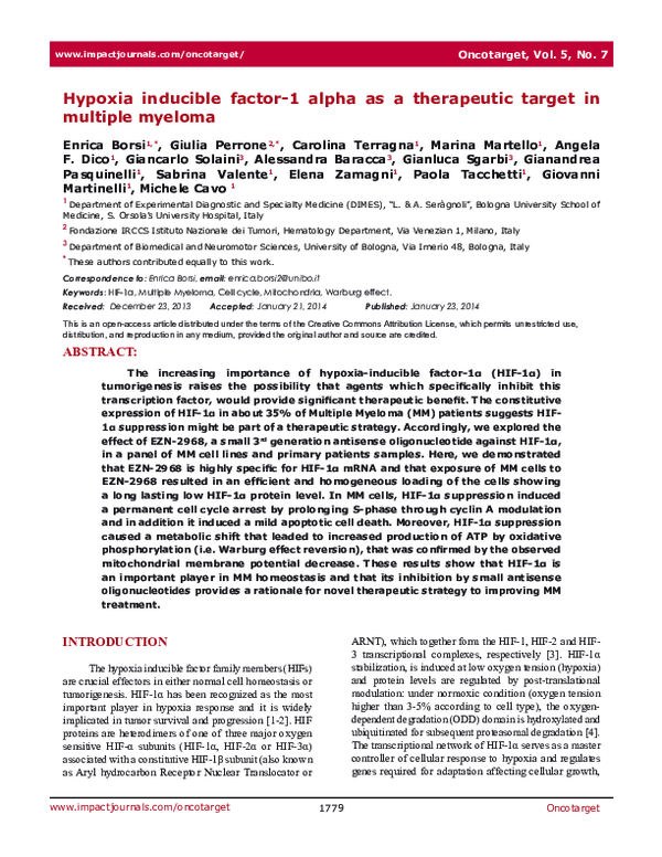 (PDF) Hypoxia inducible factor-1 alpha as a therapeutic target in ...