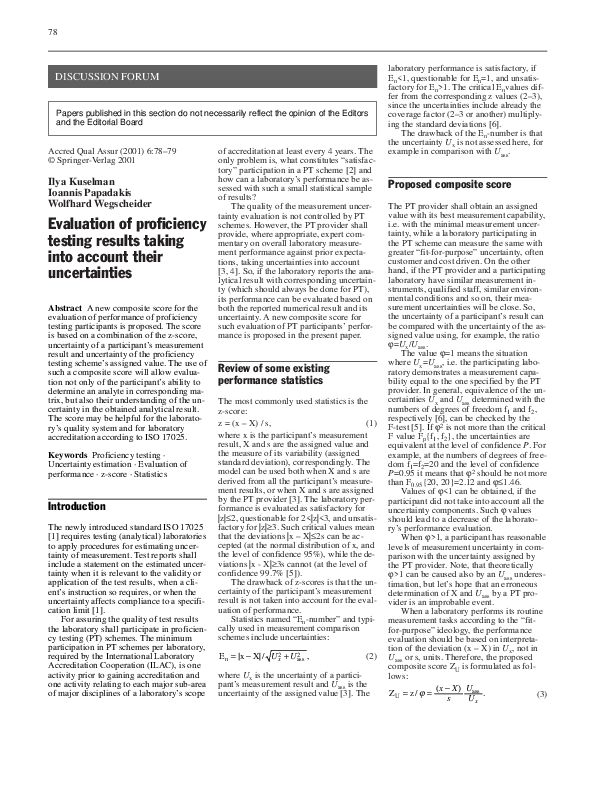 (PDF) Evaluation of proficiency testing results taking into account ...