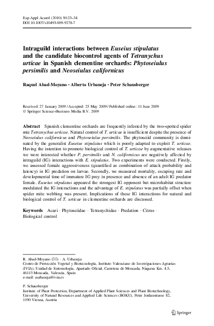 (PDF) Intraguild interactions between Euseius stipulatus and the ...