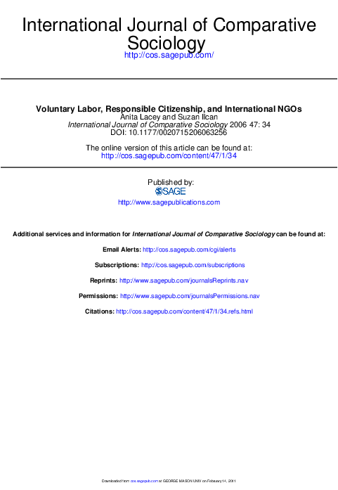 (PDF) Voluntary Labor, Responsible Citizenship, and International NGOs