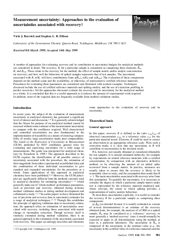 (PDF) Measurement uncertainty: Approaches to the evaluation of ...