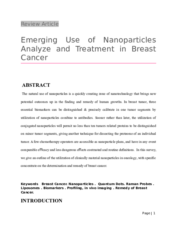 (DOC) Emerging Use of Nanoparticles Analyze and Treatment in Breast Cancer
