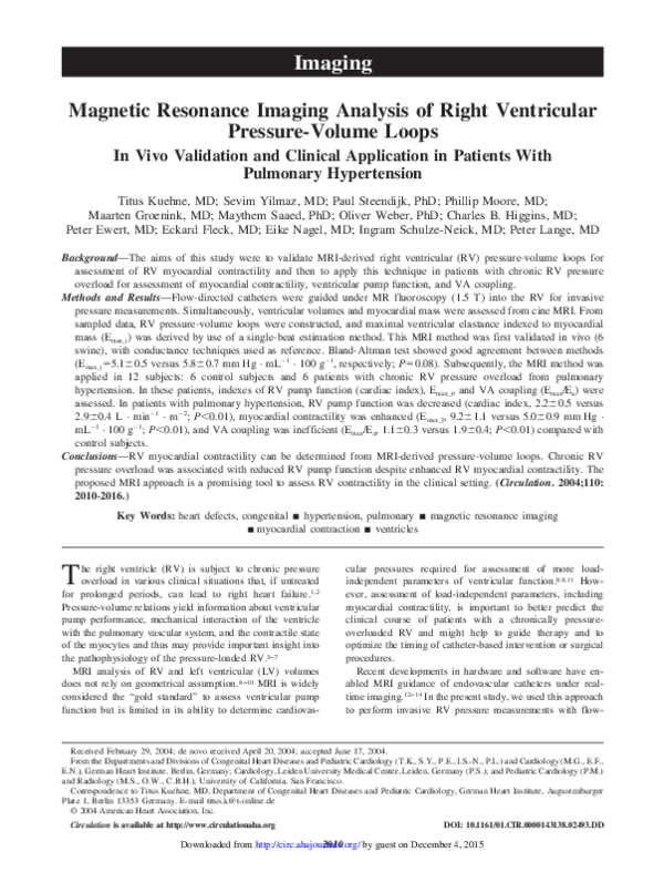 (PDF) Magnetic Resonance Imaging Analysis of Right Ventricular Pressure ...