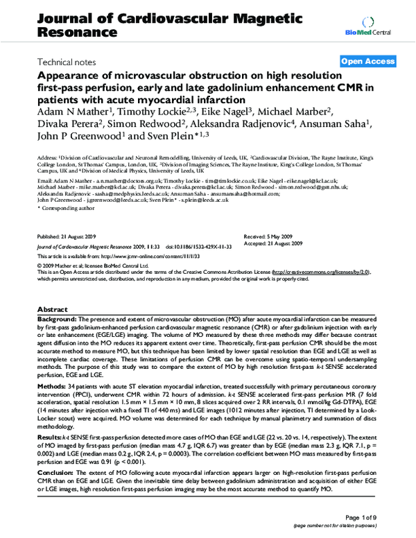 (PDF) Appearance of microvascular obstruction on high resolution first ...