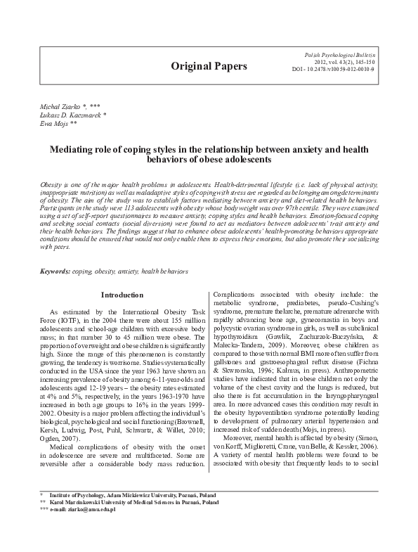 (PDF) Mediating role of coping styles in the relationship between ...