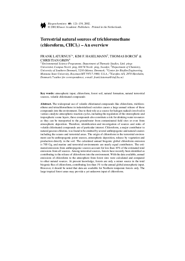 (PDF) Terrestrial natural sources of trichloromethane (chloroform, CHCl