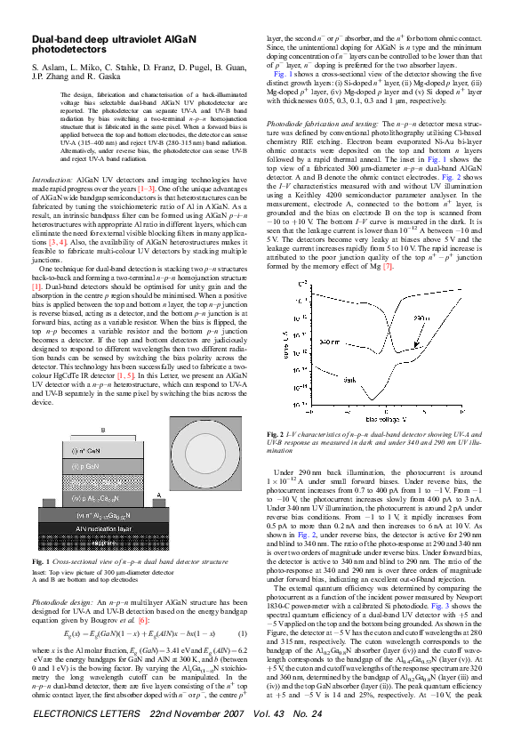 (PDF) Dual band ultraviolet AlGaN photodetectors for space applications