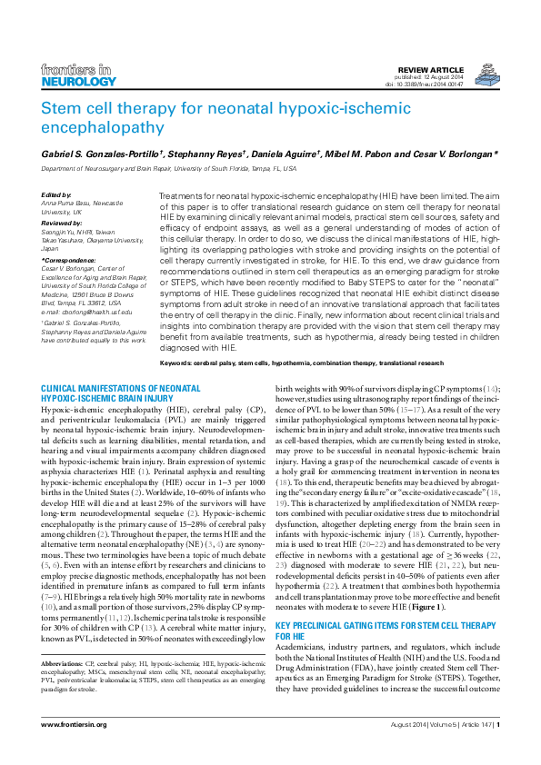 (PDF) Stem Cell Therapy for Neonatal Hypoxic-Ischemic Encephalopathy