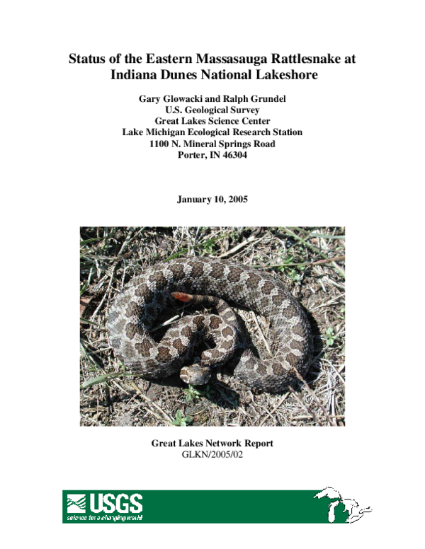 (PDF) Status of the Eastern Massasauga Rattlesnake at Indiana Dunes ...
