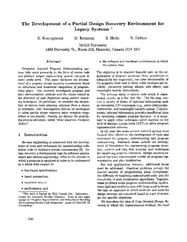 (PDF) The development of a partial design recovery environment for ...