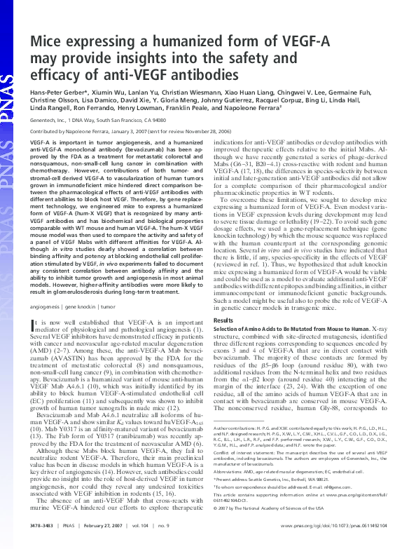 (PDF) Mice expressing a humanized form of VEGF-A may provide insights ...