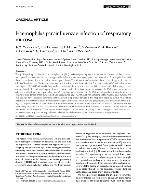 (PDF) Haemophilus parainfluenzae infection of respiratory mucosa ...