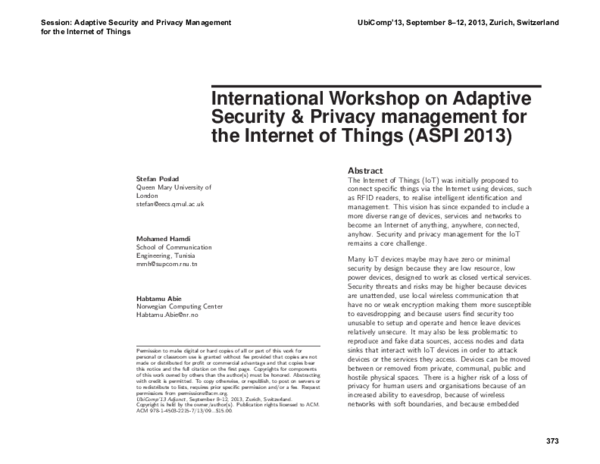 (PDF) Adaptive security and privacy management for the internet of ...