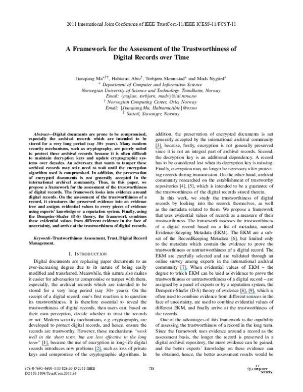 (PDF) A Framework for the Assessment of the Trustworthiness of Digital ...