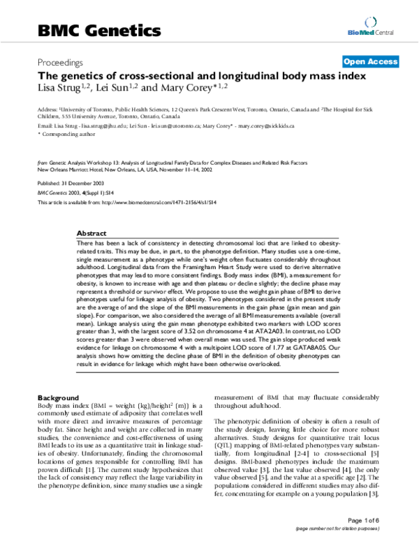 (PDF) The genetics of cross-sectional and longitudinal body mass index