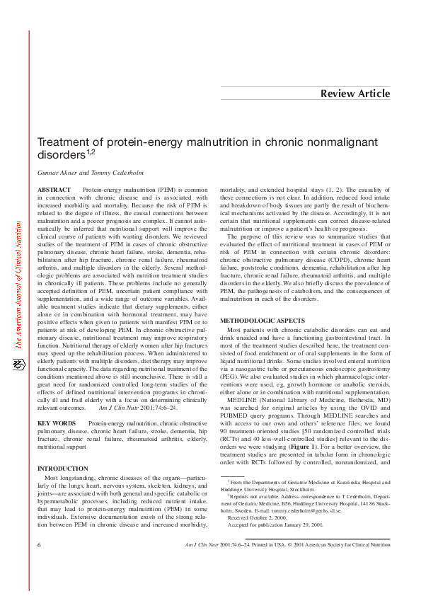 (PDF) Treatment of proteinenergy malnutrition in chronic nonmalignant