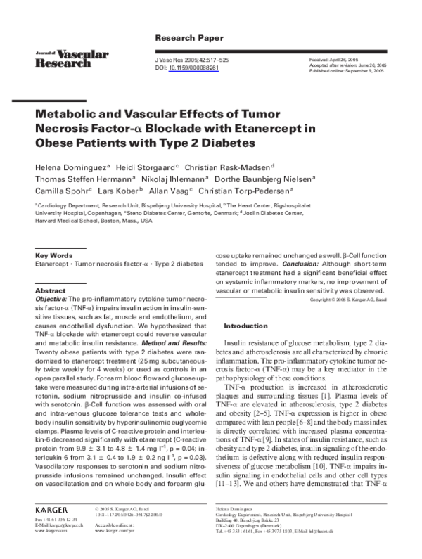 (PDF) Metabolic and Vascular Effects of Tumor Necrosis Factor-α ...