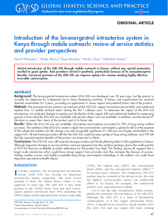 (PDF) Introduction of the levonorgestrel intrauterine system in Kenya ...