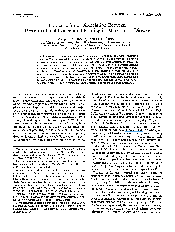 (PDF) Evidence for a dissociation between perceptual and conceptual ...