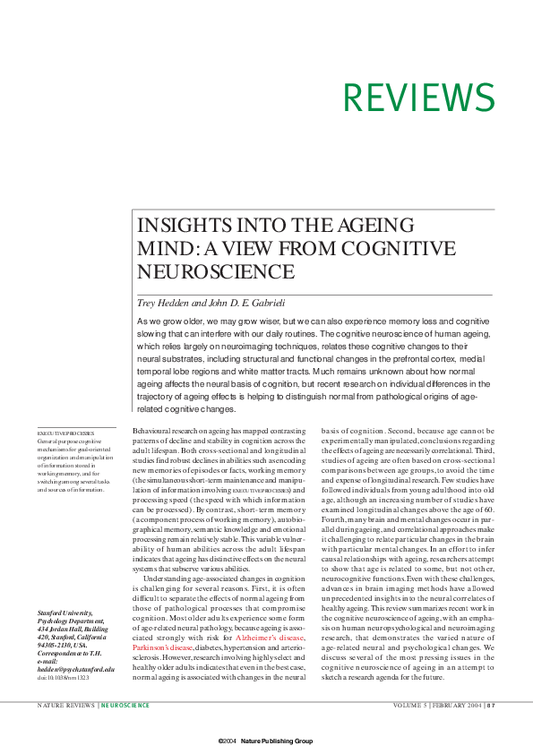 (PDF) Insights into the ageing mind: a view from cognitive neuroscience