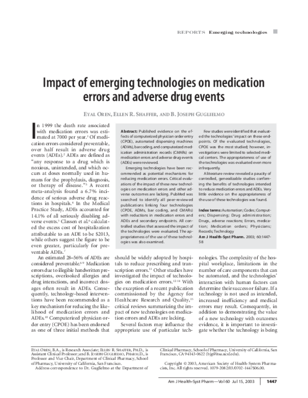 (PDF) Impact of emerging technologies on medication errors and adverse ...