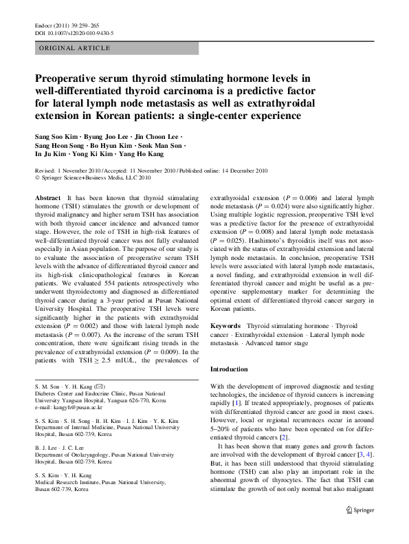 (PDF) Preoperative serum thyroid stimulating hormone levels in well ...