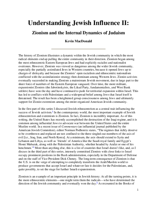 (PDF) Understanding Jewish Influence II Zionism and the Internal
