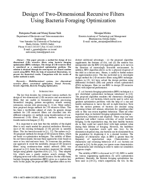 (PDF) Design of Two-Dimensional Recursive Filters Using Bacteria ...
