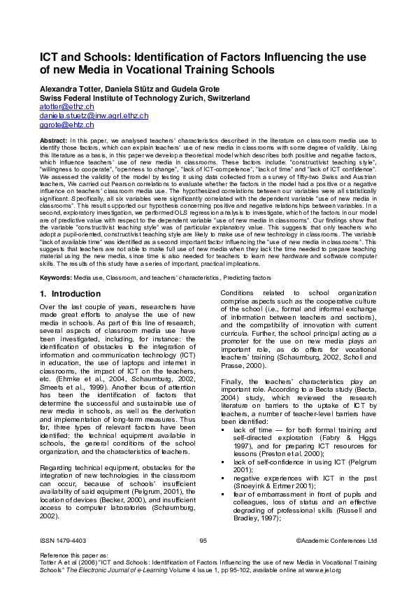 (PDF) ICT and schools: Identification of factors influencing the use of ...