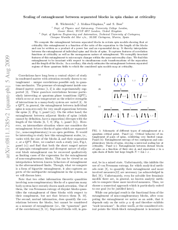(PDF) Scaling of entanglement between separated blocks in spin chains ...