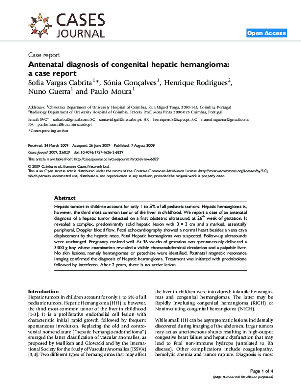 (PDF) Antenatal diagnosis of congenital hepatic hemangioma: a case report
