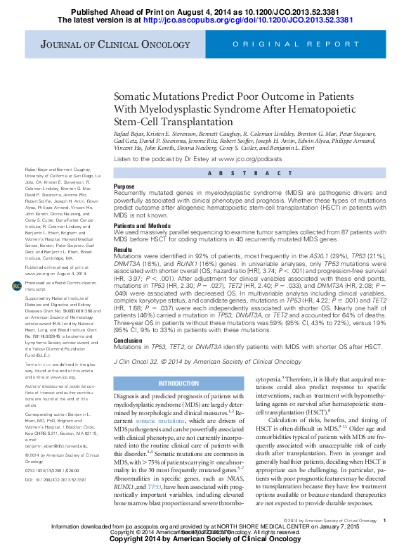 (PDF) Somatic mutations predict poor outcome in patients with ...