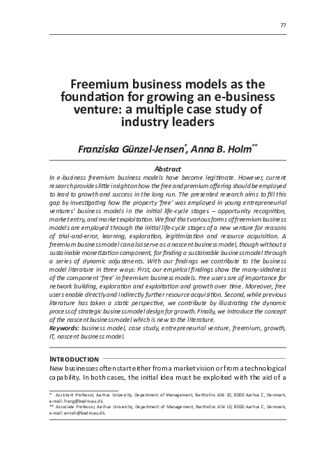 (PDF) Freemium Business Models as the Foundation for Growing an E ...