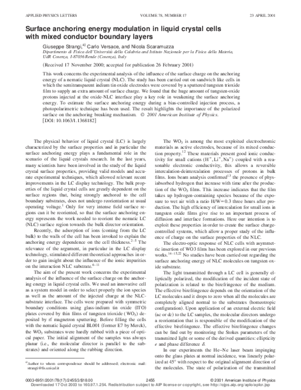 (PDF) Surface anchoring energy modulation in liquid crystal cells with ...