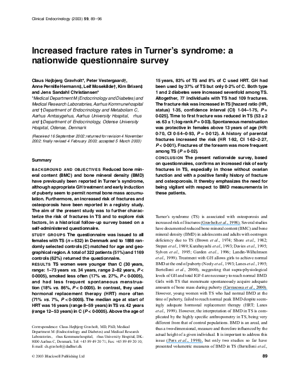 (PDF) Increased fracture rates in Turner's syndrome a nationwide