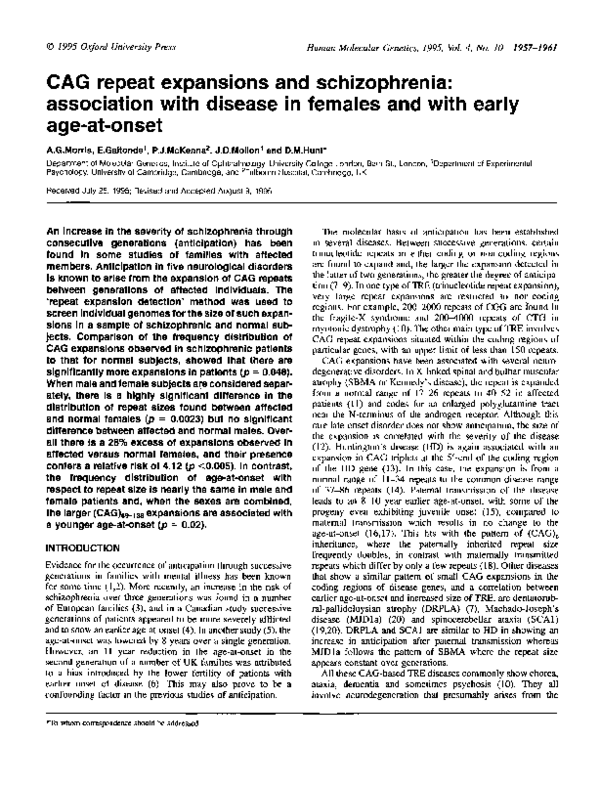  PDF CAG Repeat Expansions And Schizophrenia Association With Disease 