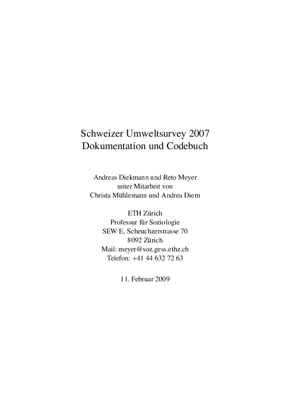 (PDF) Schweizer Umweltsurvey 2007 Dokumentation und Codebuch | Andreas ...