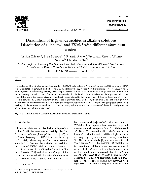 (PDF) Dissolution of high-silica zeolites in alkaline solutions I ...